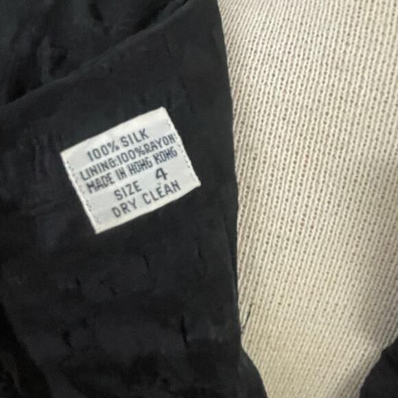 Albert Nipon Vintage Black Silk Dress 4 Pleated Trim Gold Button Back Shoulder - Picture 4 of 7